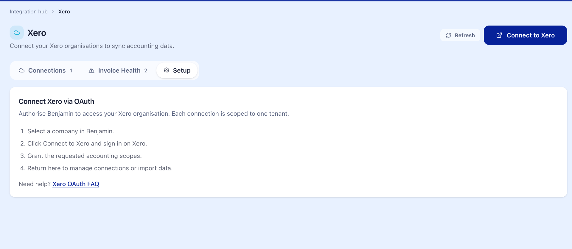 HeyBen Integration Hub — Connect to Xero via OAuth